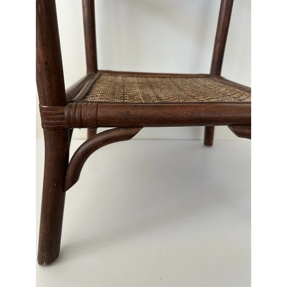 1980 bamboo & Cane Colonial Style- Bombay Company End Table W/ Shelf